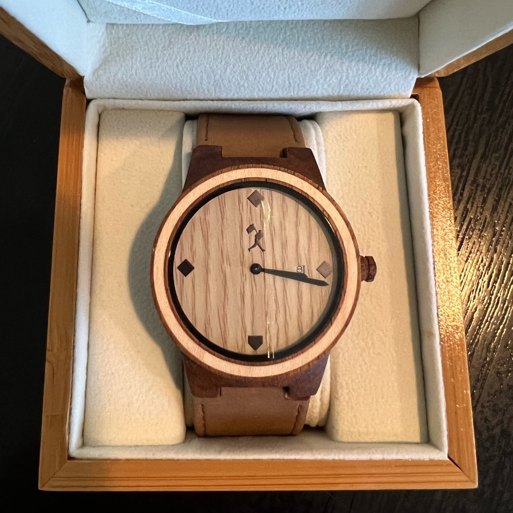 Baseballism watch.  Made of baseball glove leather